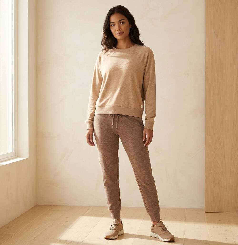 Vuori Long Sleeve Halo Crew Sweatshirt Goldenrod Heather Tan Beige Clean girl M